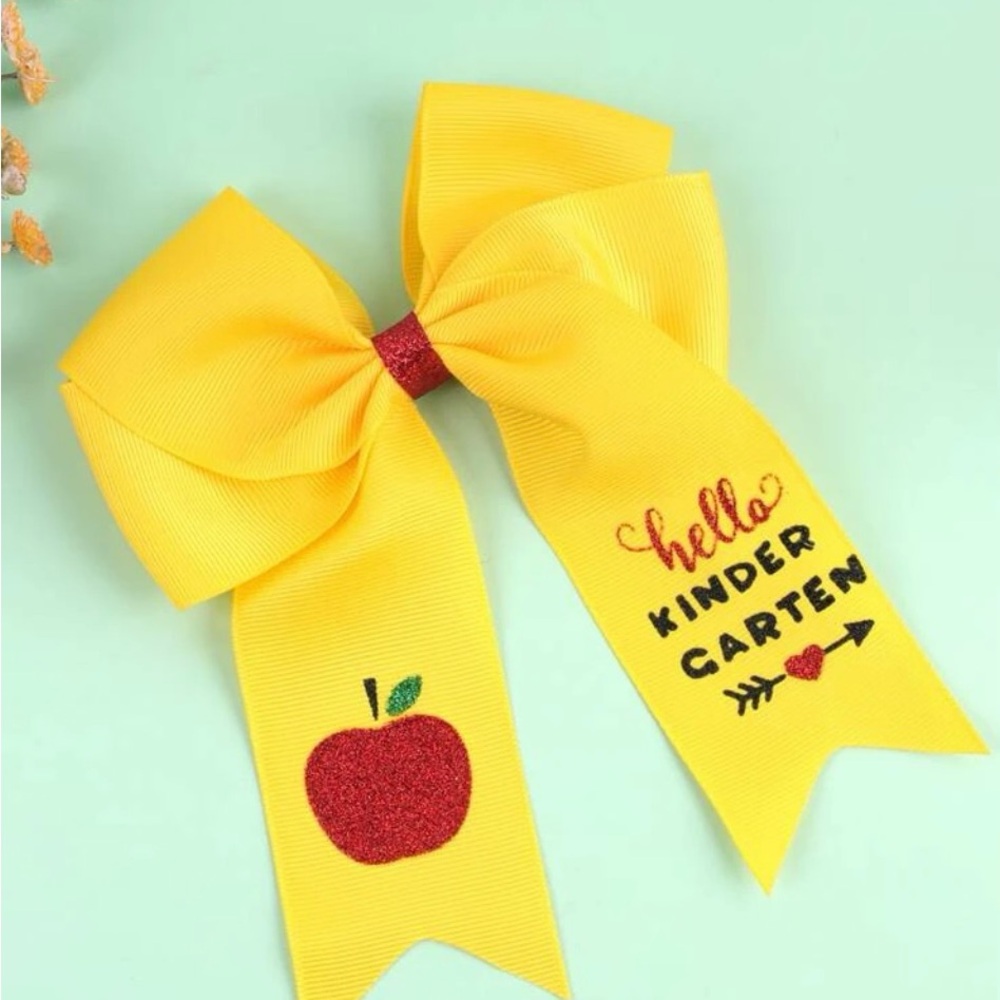 Yellow Kids Bow with Apple Design